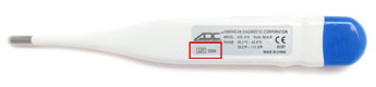Serial number located on the back label on digital thermometers.