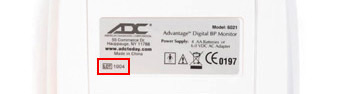 Serial Number shown on the bottom of a home blood pressure unit.