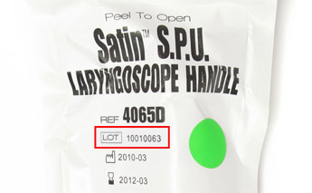 LOT number shown on the front of an individually packaged handle.